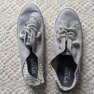 Sperry Top Sider Sneaker,Women's Size 9.5 Slip On with Leather Tie Gray